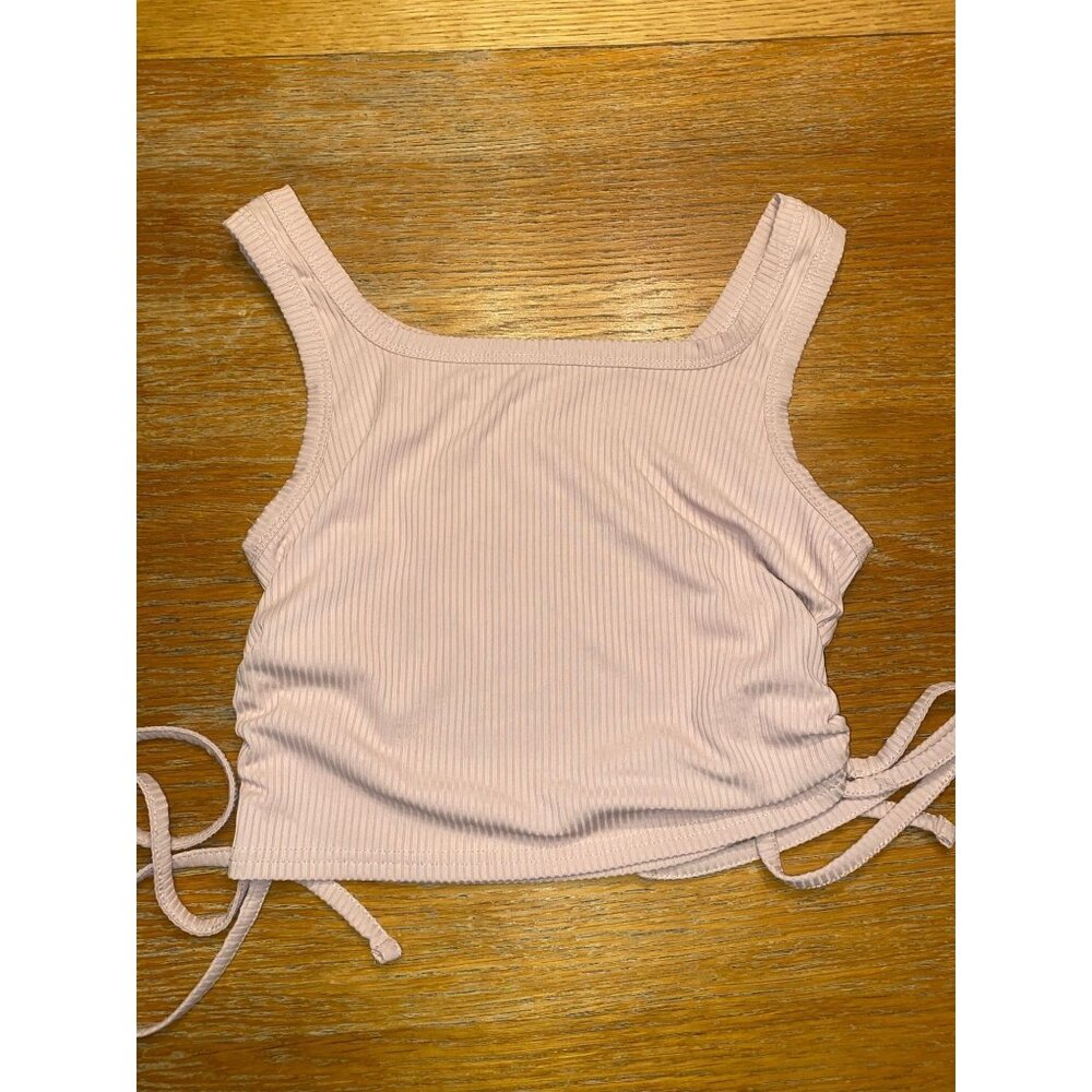 Ribbed Side Ruched Light Pink Tank Top For Women